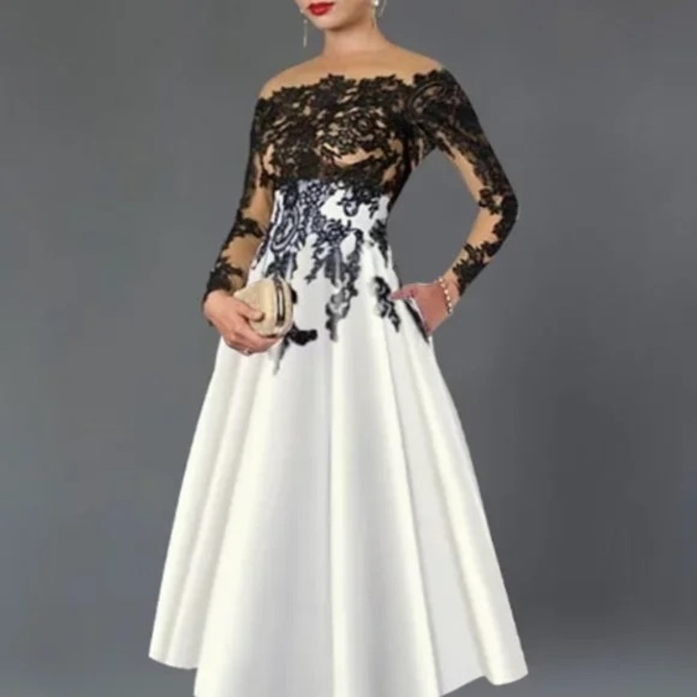 Black Lace & White Satin Illusion Dress - Misses Couture Australia